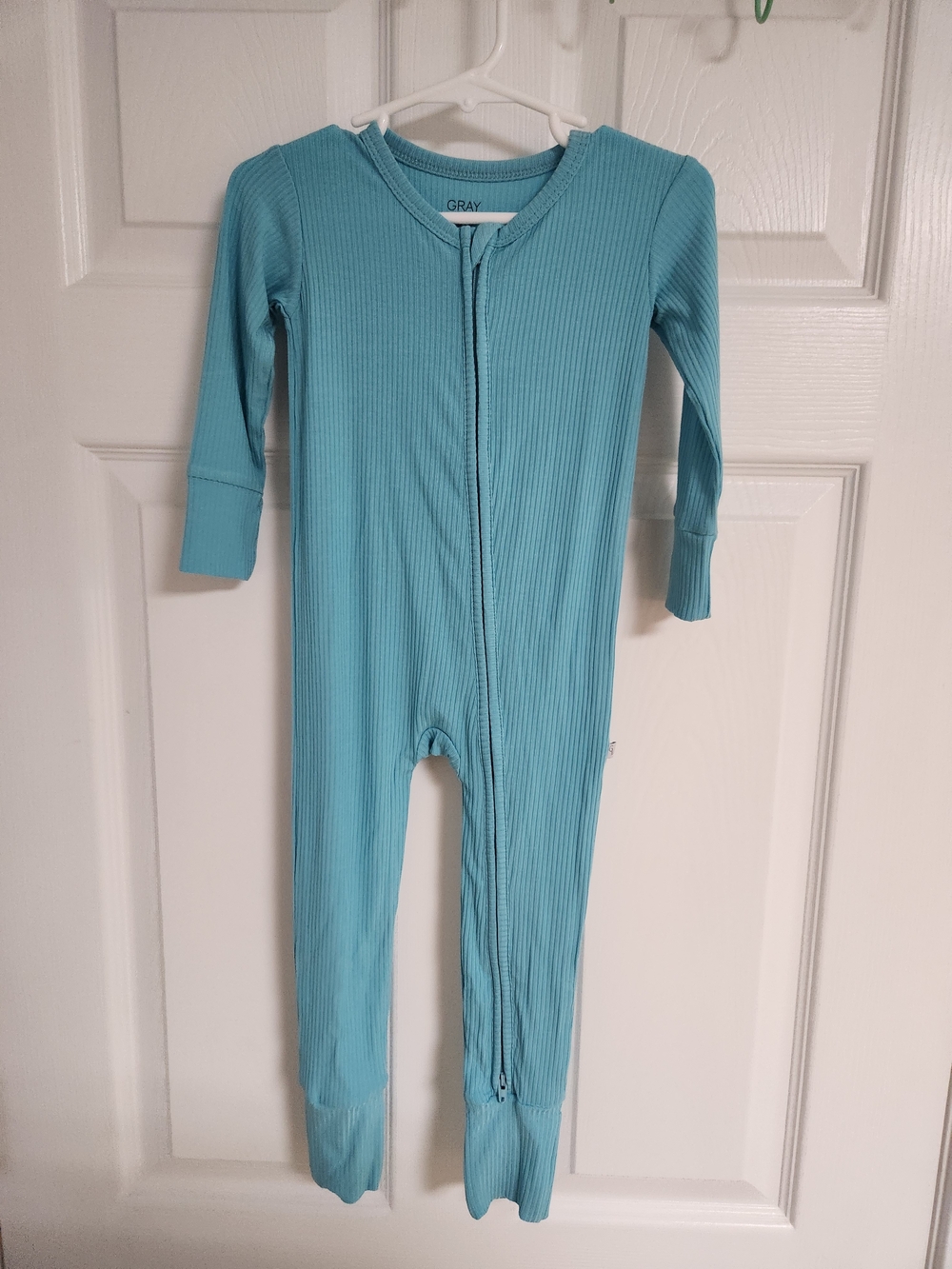 Kids Ribbed Zip-Front Footed One-Piece - Teal by Grey + Kate